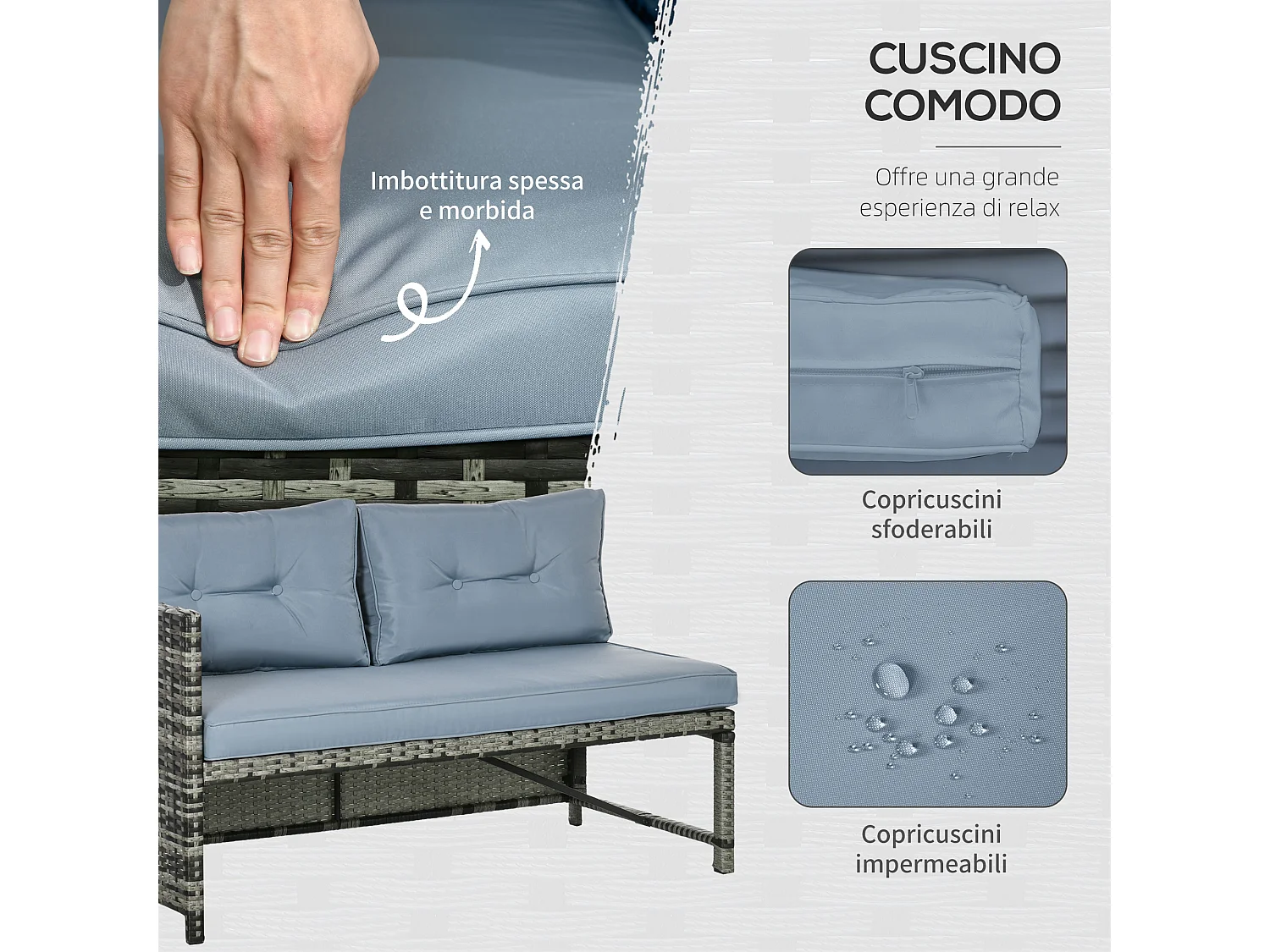 Set da giardino con divano chaise longue tavolino rattan pe