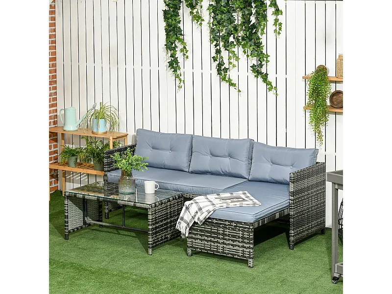 Set da giardino con divano chaise longue tavolino rattan pe