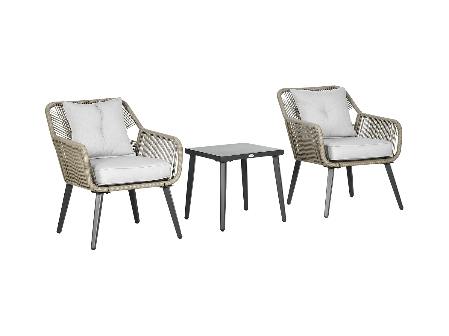 Set tavolino e sedie da giardino 3pz in rattan pe e acciaio