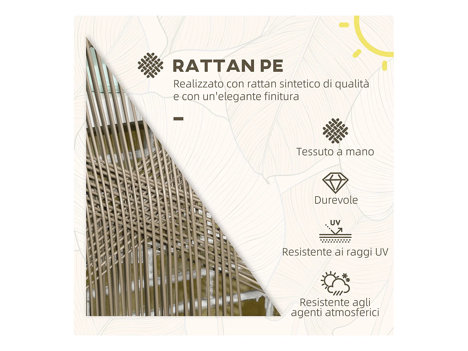 Set tavolino e sedie da giardino 3pz in rattan pe e acciaio