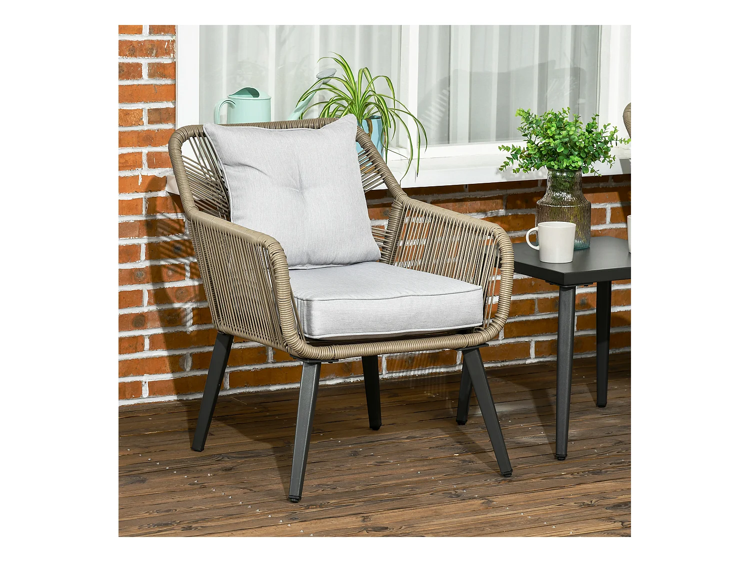 Set tavolino e sedie da giardino 3pz in rattan pe e acciaio