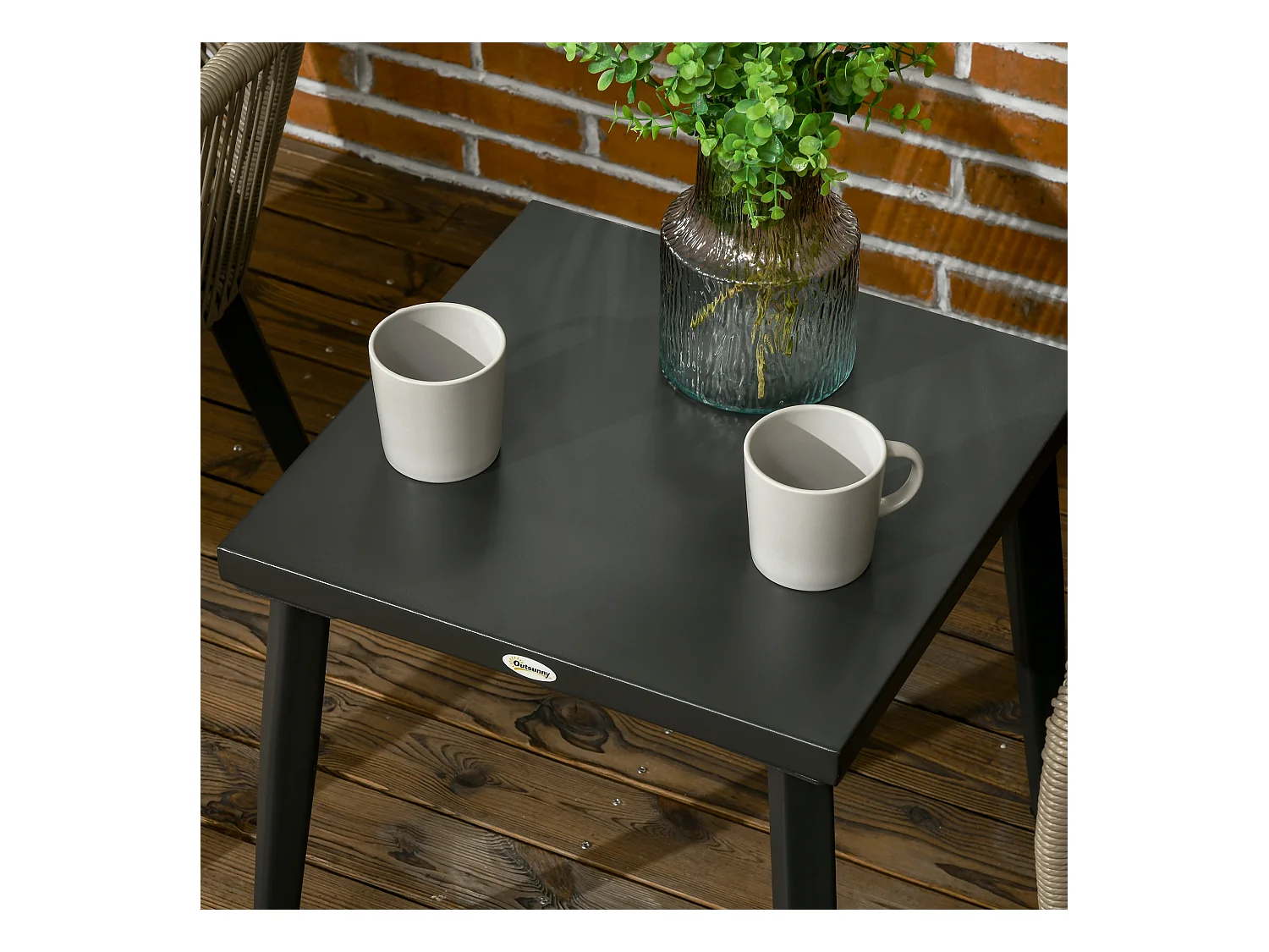 Set tavolino e sedie da giardino 3pz in rattan pe e acciaio