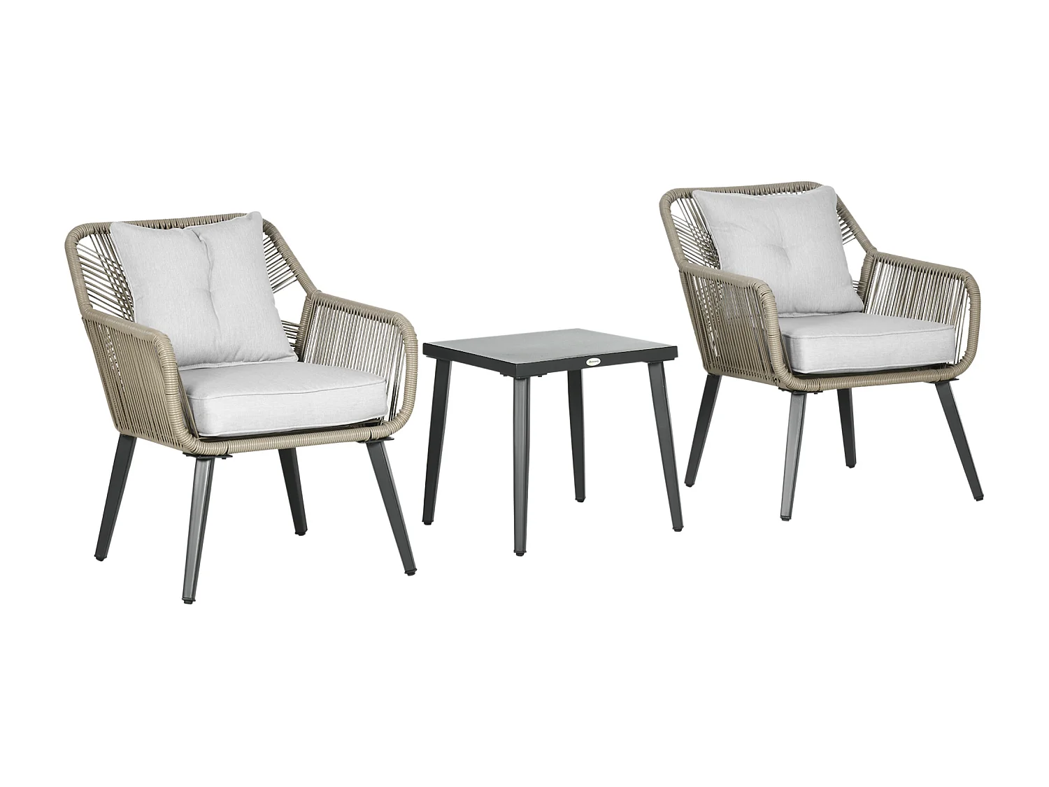 Set tavolino e sedie da giardino 3pz in rattan pe e acciaio