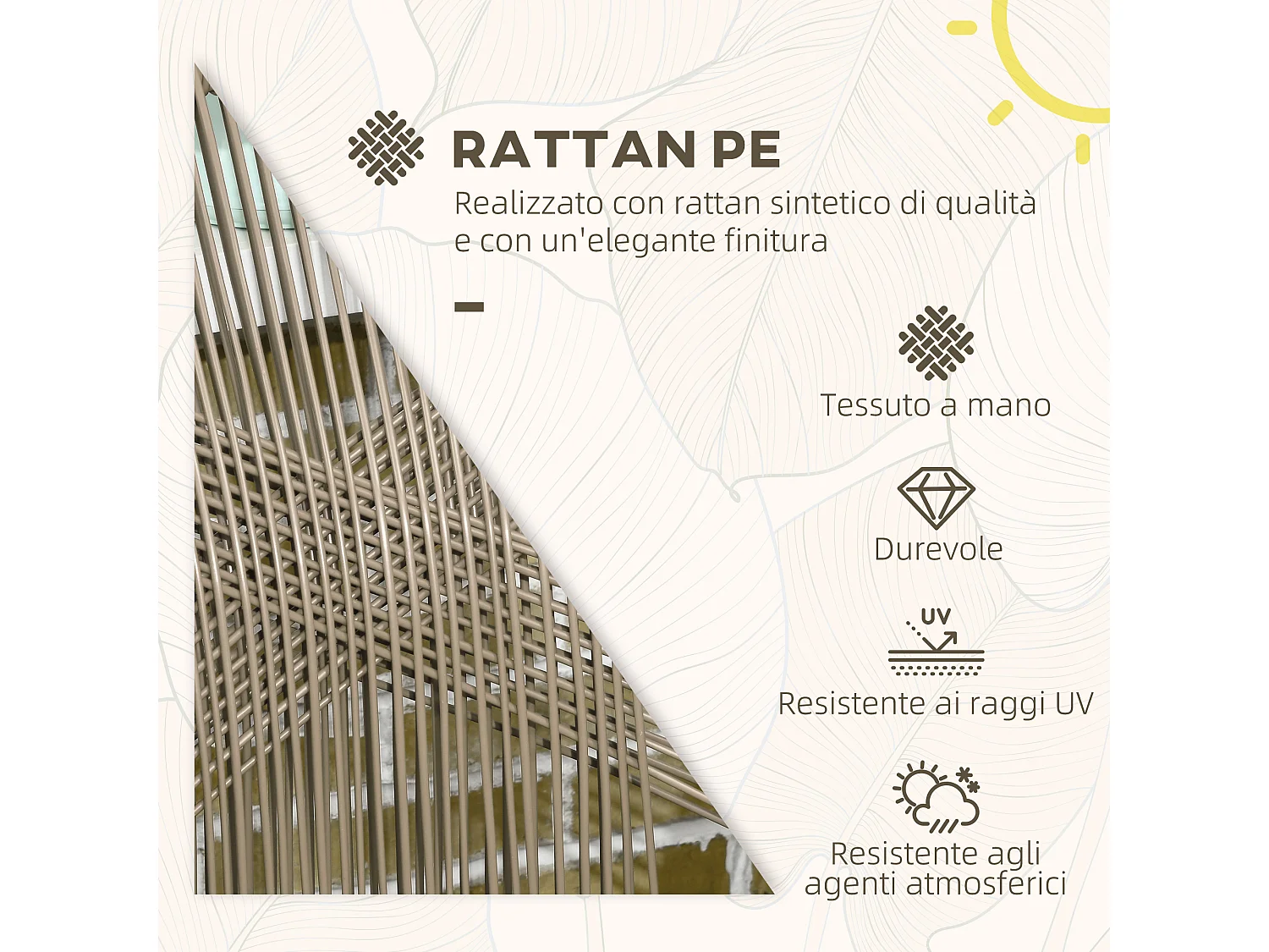 Set tavolino e sedie da giardino 3pz in rattan pe e acciaio