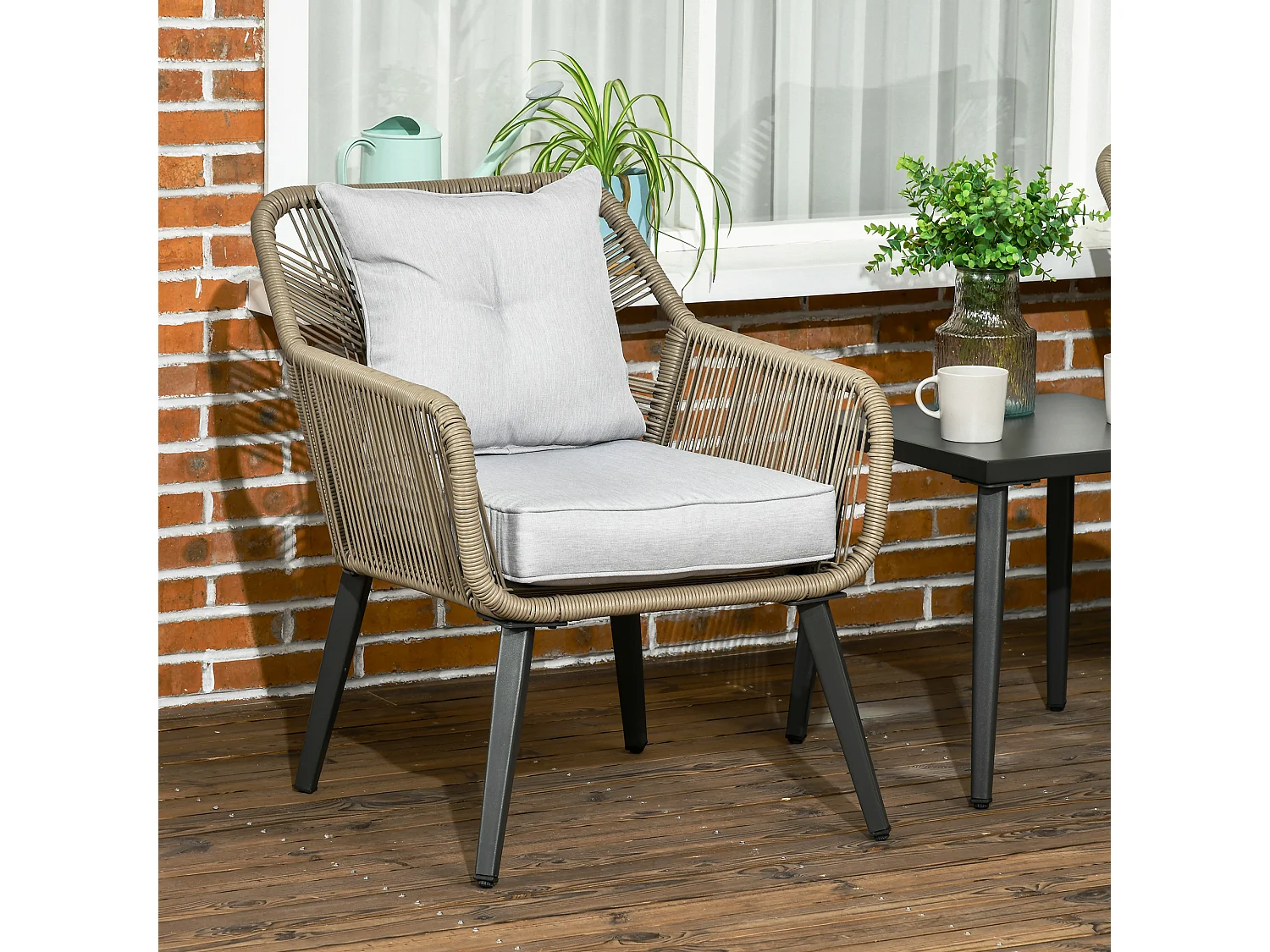 Set tavolino e sedie da giardino 3pz in rattan pe e acciaio