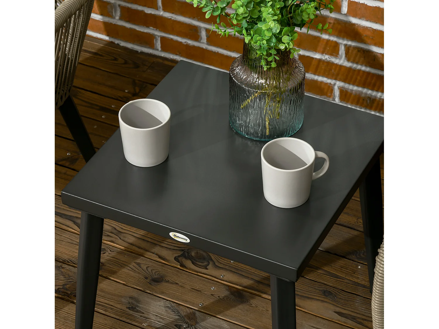 Set tavolino e sedie da giardino 3pz in rattan pe e acciaio