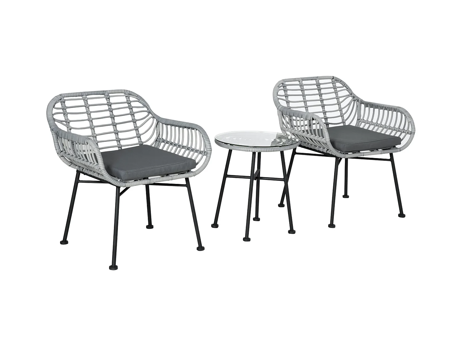 Set mobili da giardino rattan pe 2 sedie e tavolino con vetro