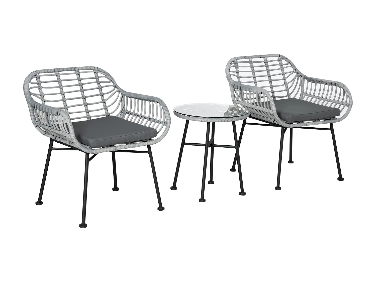 Set mobili da giardino rattan pe 2 sedie e tavolino con vetro