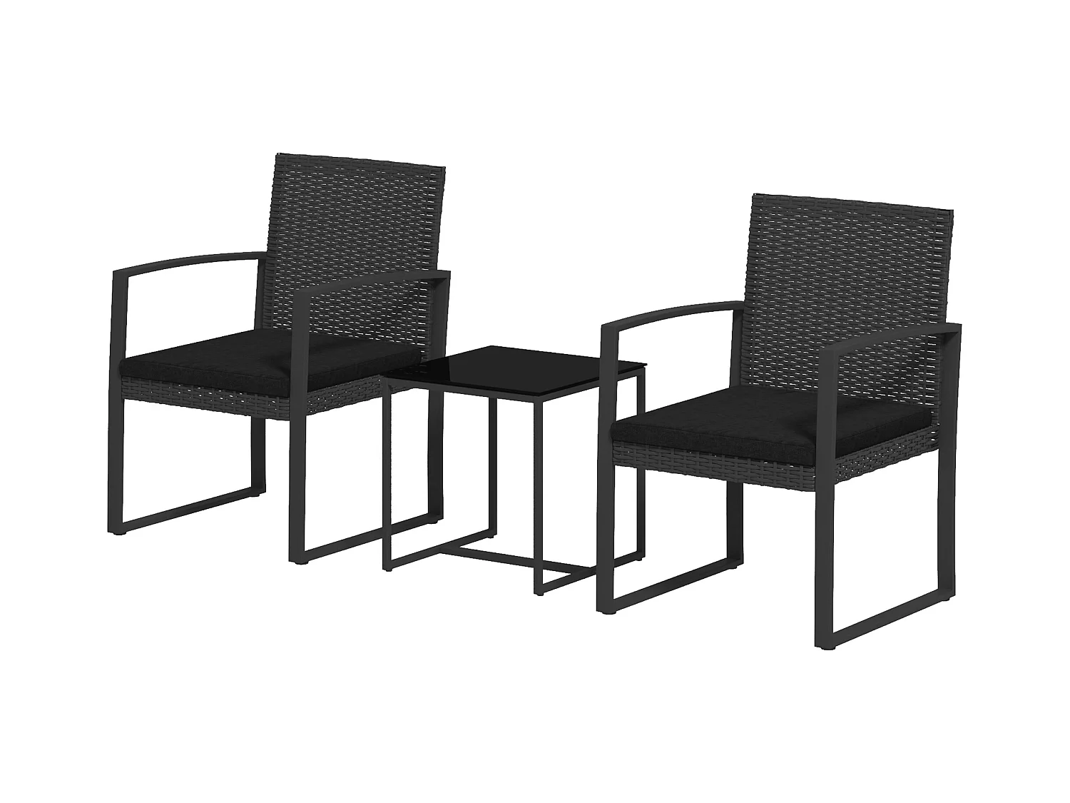 Set da giardino con 2 sedie e tavolino effetto rattan nero