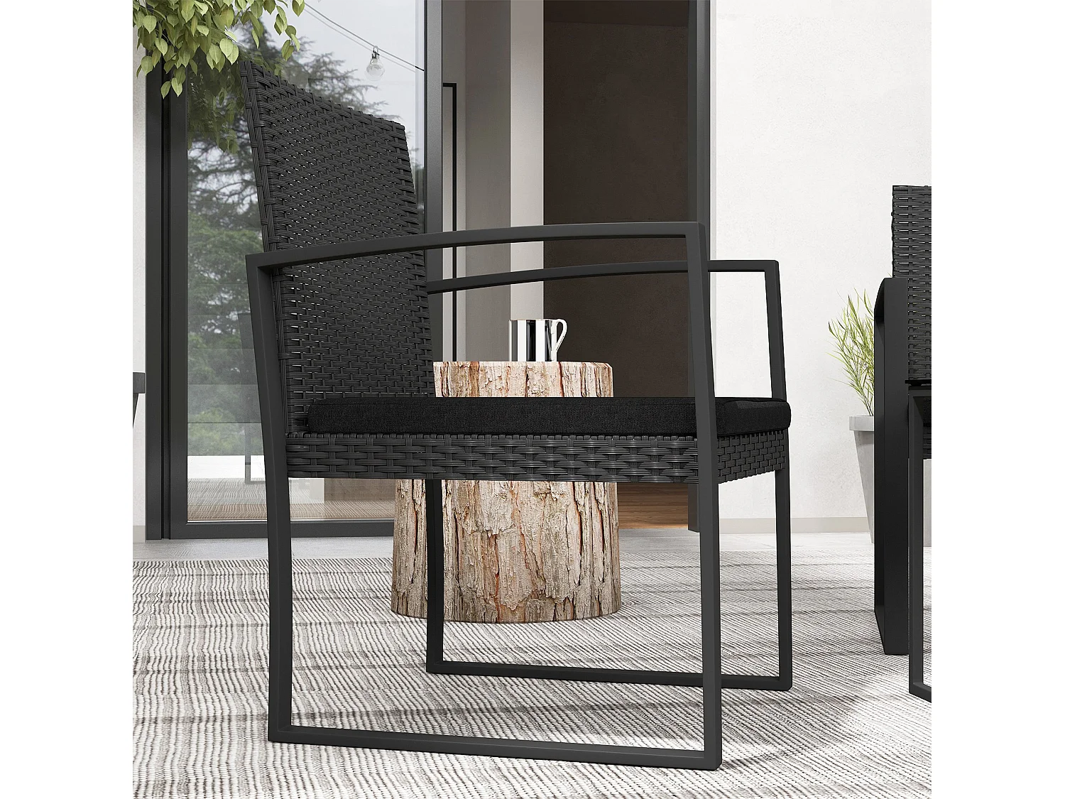 Set da giardino con 2 sedie e tavolino effetto rattan nero