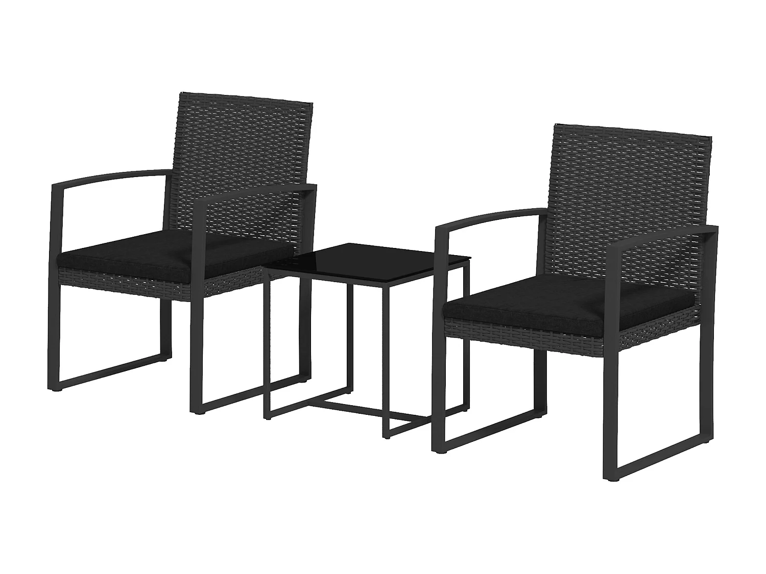 Set da giardino con 2 sedie e tavolino effetto rattan nero