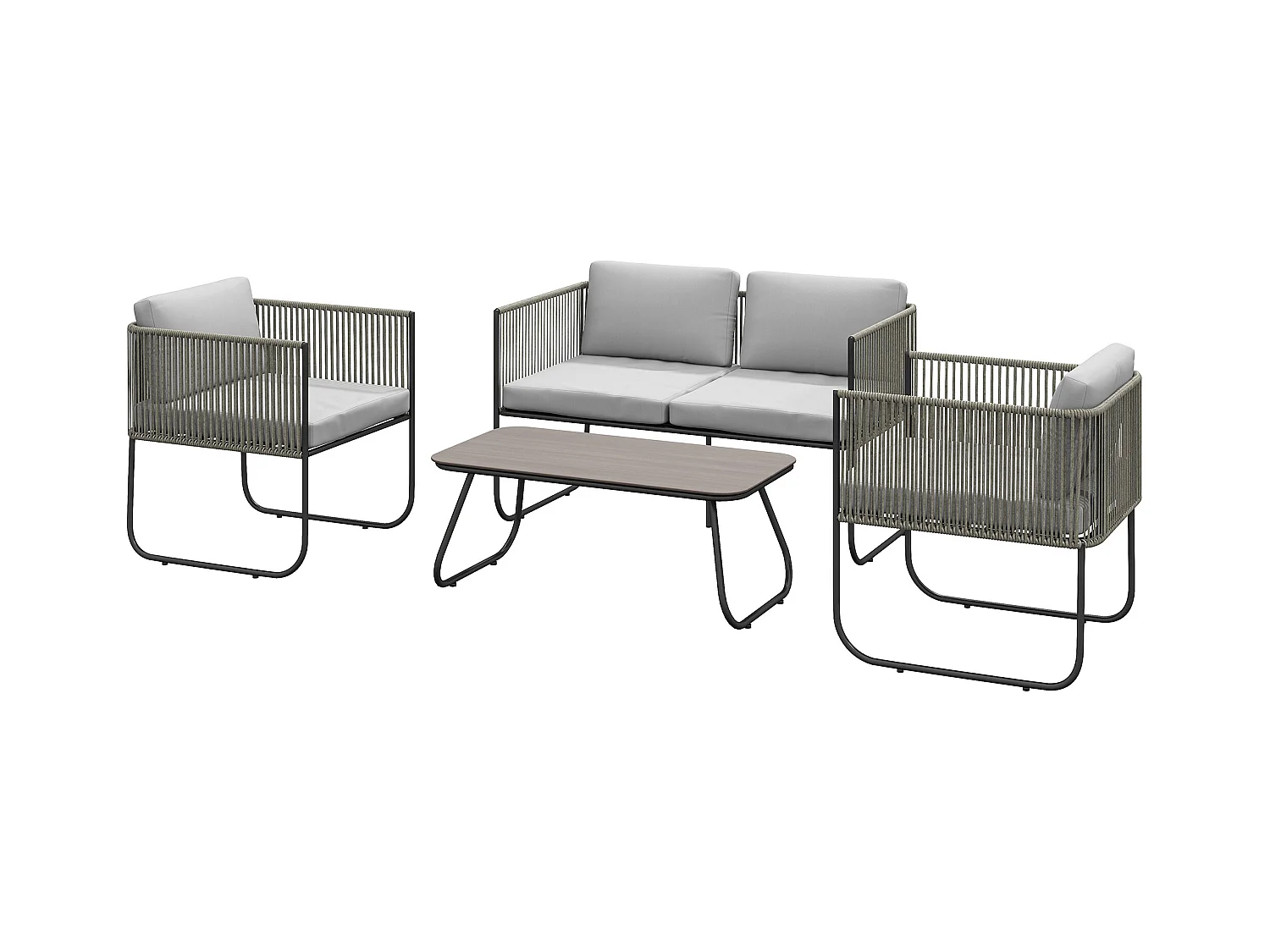 Set da giardino con divanetto 2 poltrone e tavolino in rattan