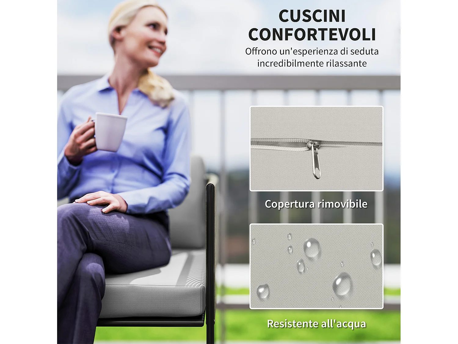 Set da giardino con divanetto 2 poltrone e tavolino in rattan