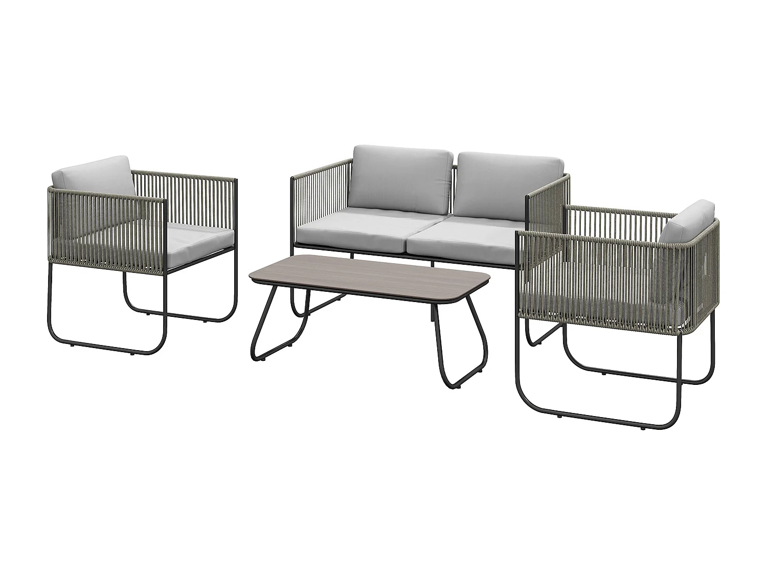 Set da giardino con divanetto 2 poltrone e tavolino in rattan