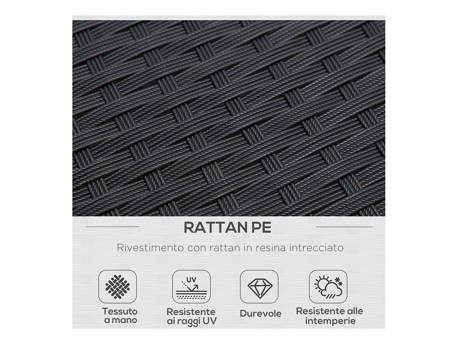 Mobili da giardino e esterno set 4 pezzi in rattan e acciaio nero