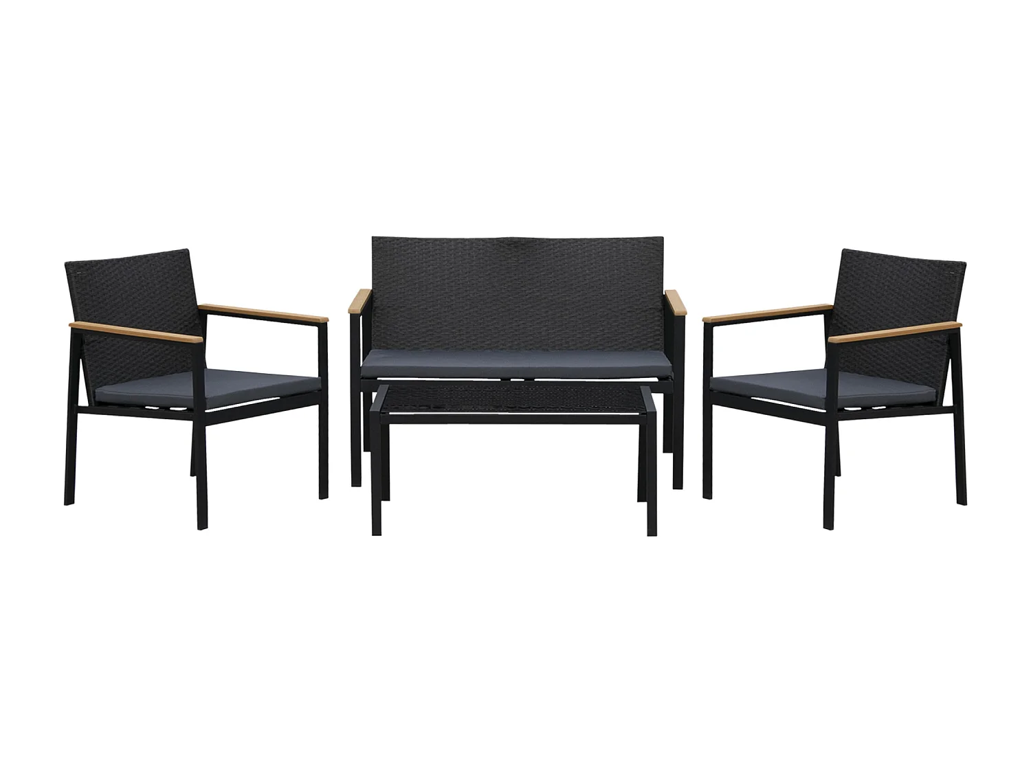 Mobili da giardino e esterno set 4 pezzi in rattan e acciaio nero