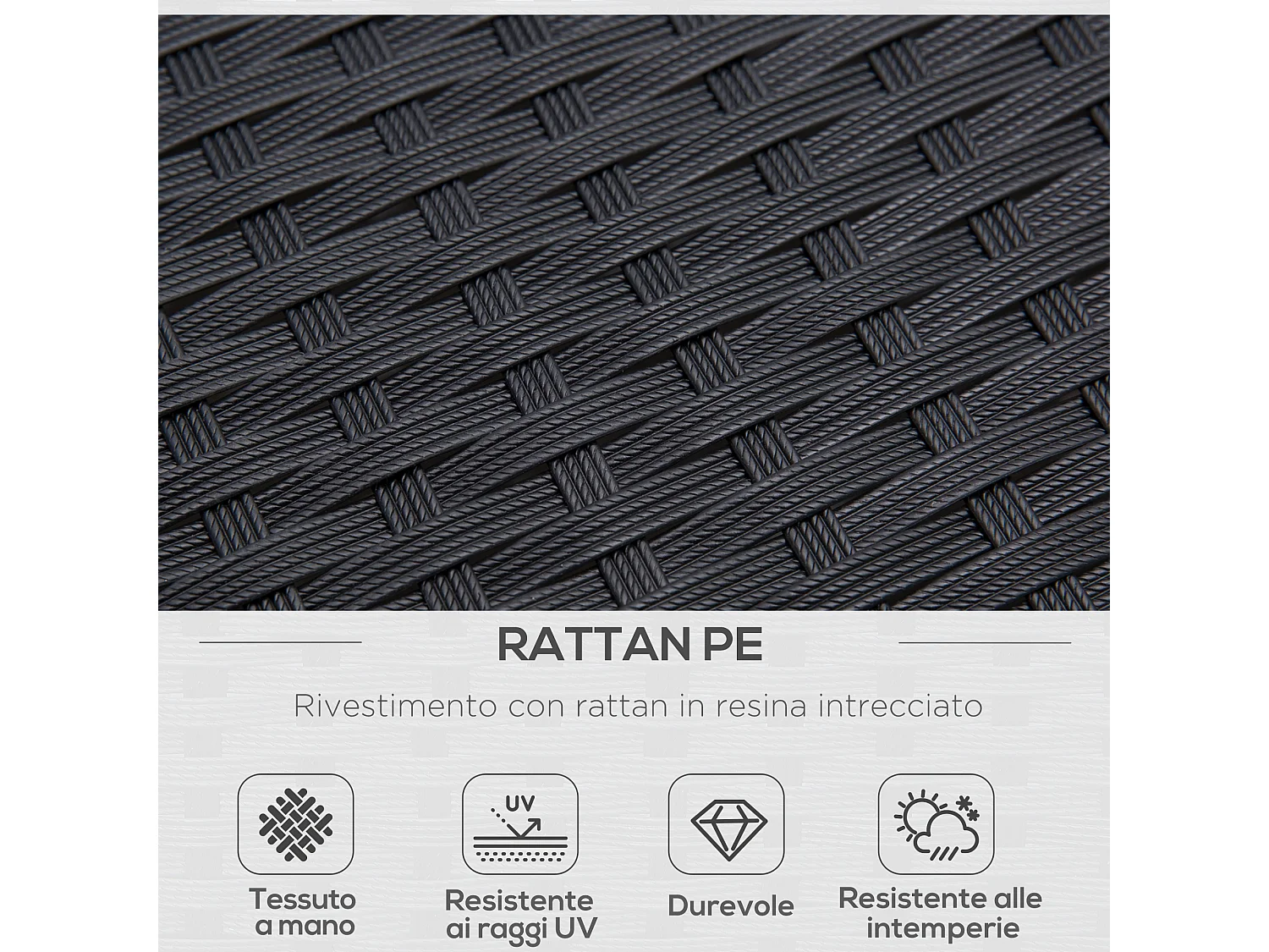 Mobili da giardino e esterno set 4 pezzi in rattan e acciaio nero