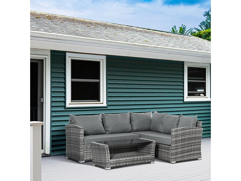 Salotto giardino rattan pe 4 pezzi divano angolare tavolino