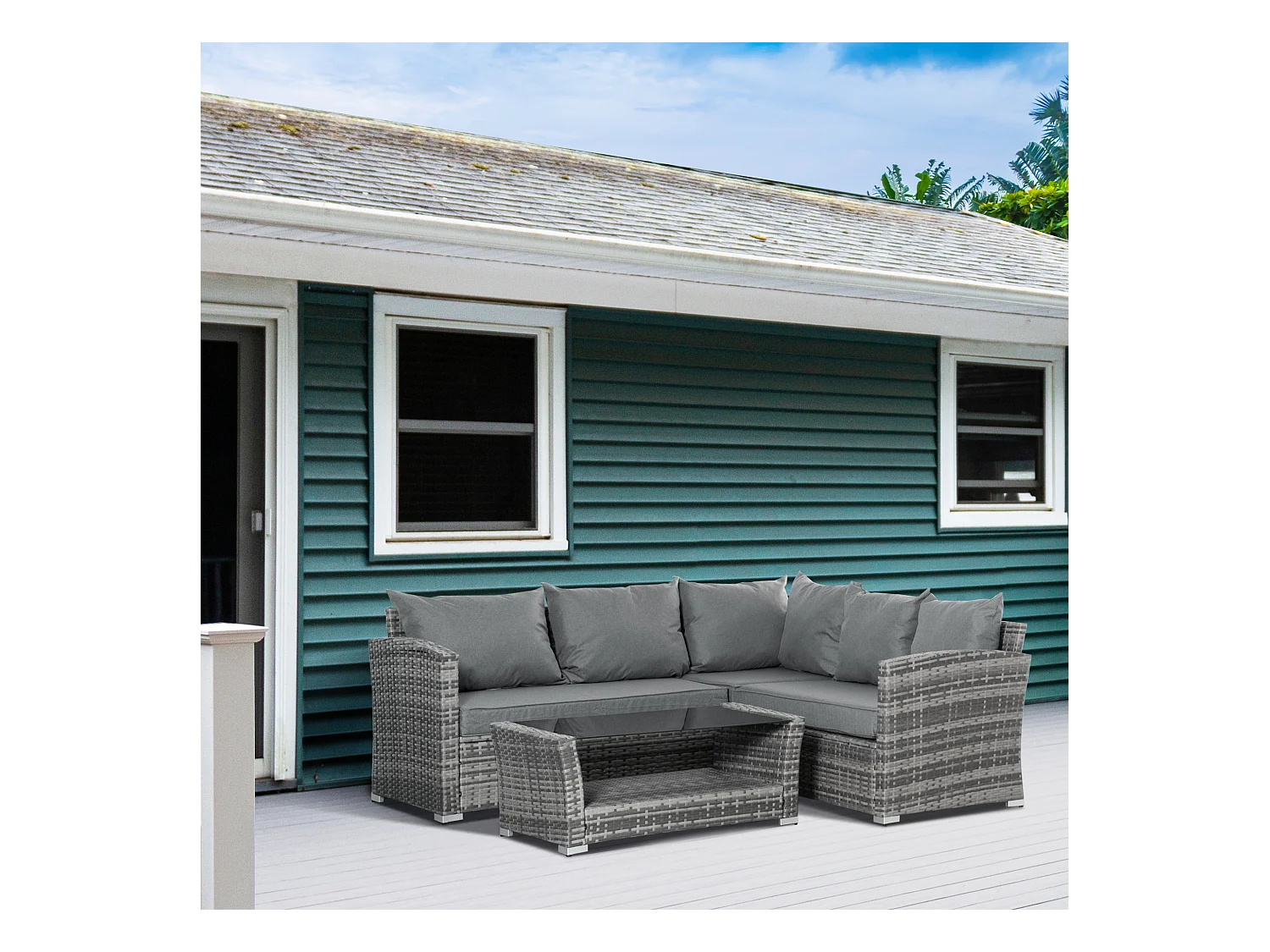 Salotto giardino rattan pe 4 pezzi divano angolare tavolino