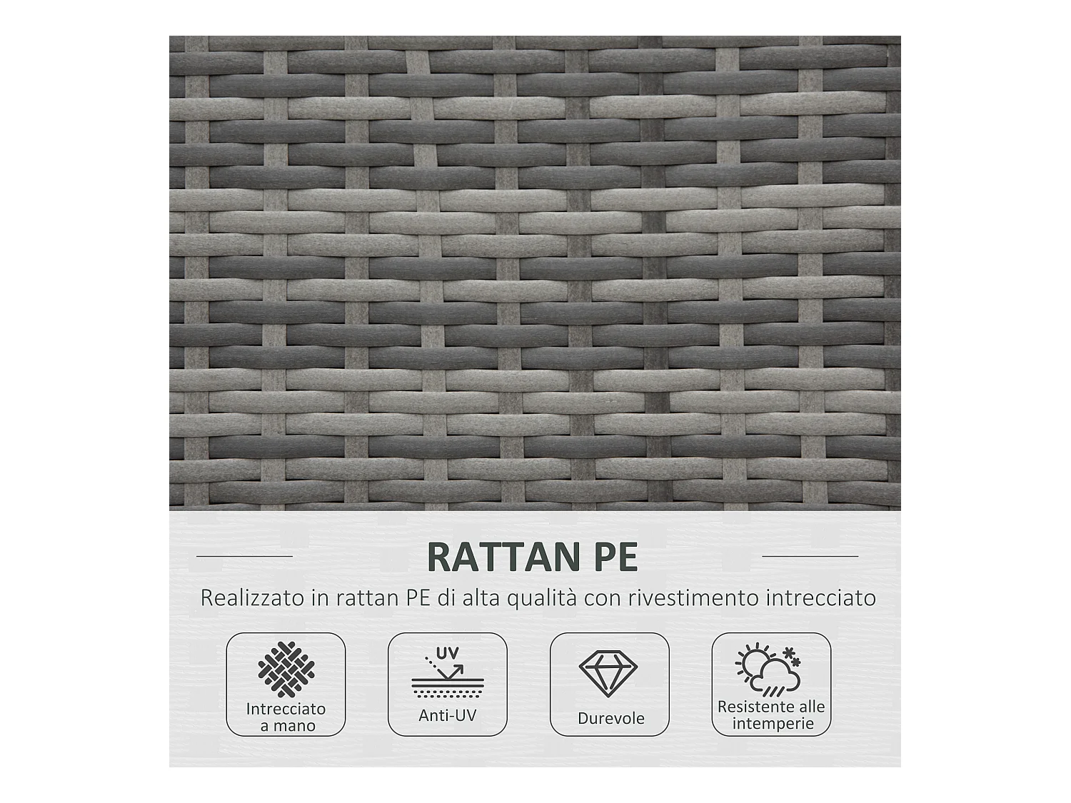 Salotto giardino rattan pe 4 pezzi divano angolare tavolino