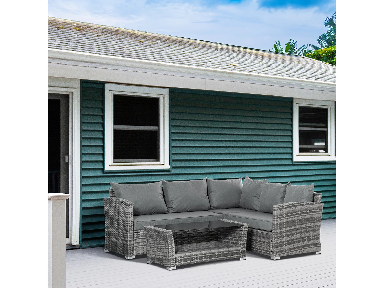 Salotto giardino rattan pe 4 pezzi divano angolare tavolino