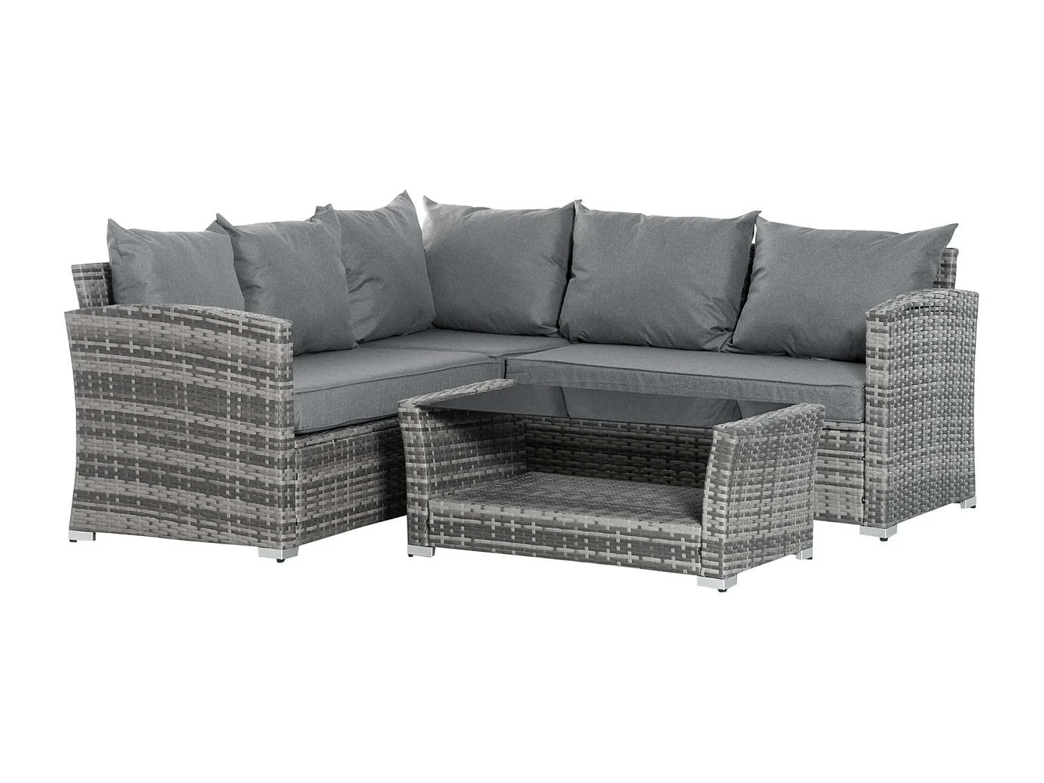 Salotto giardino rattan pe 4 pezzi divano angolare tavolino