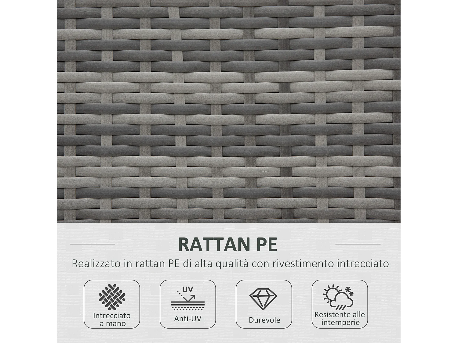 Salotto giardino rattan pe 4 pezzi divano angolare tavolino