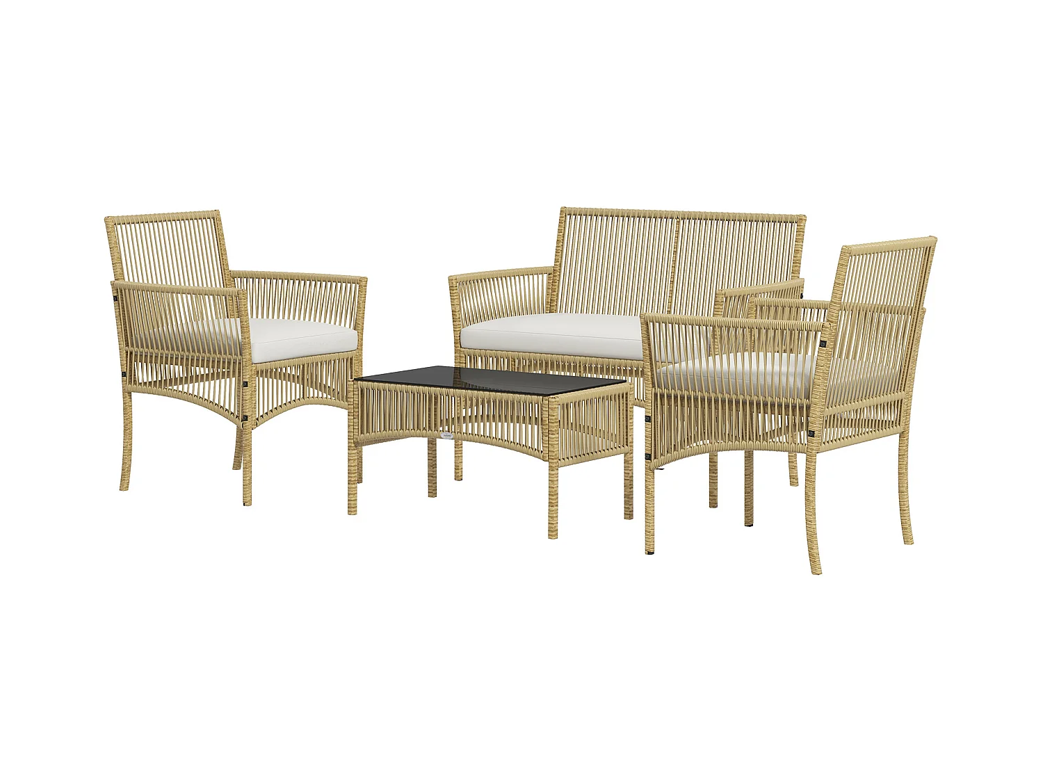 Set da giardino con 2 poltrone divano e tavolino naturale e nero