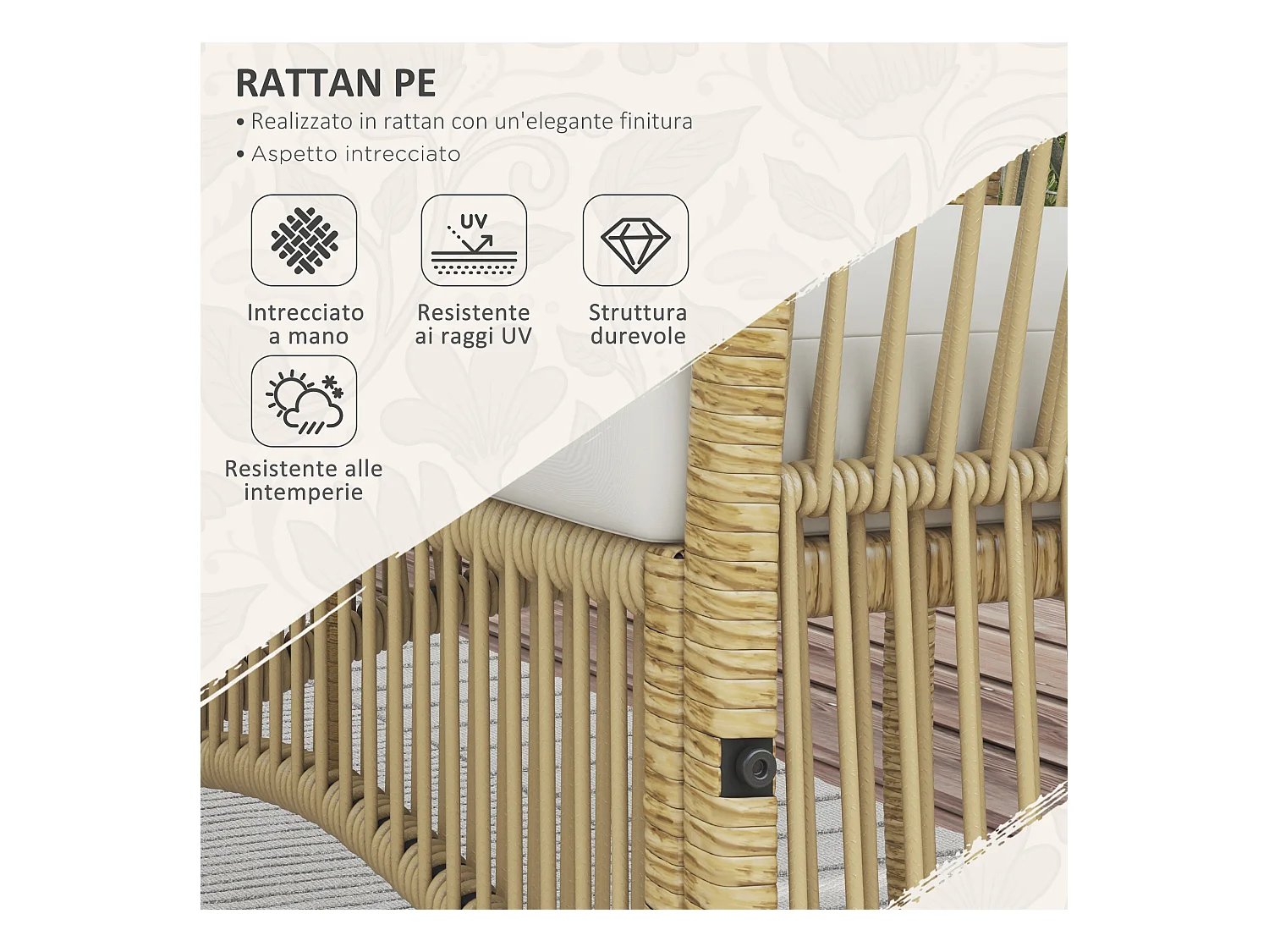 Set da giardino con 2 poltrone divano e tavolino naturale e nero