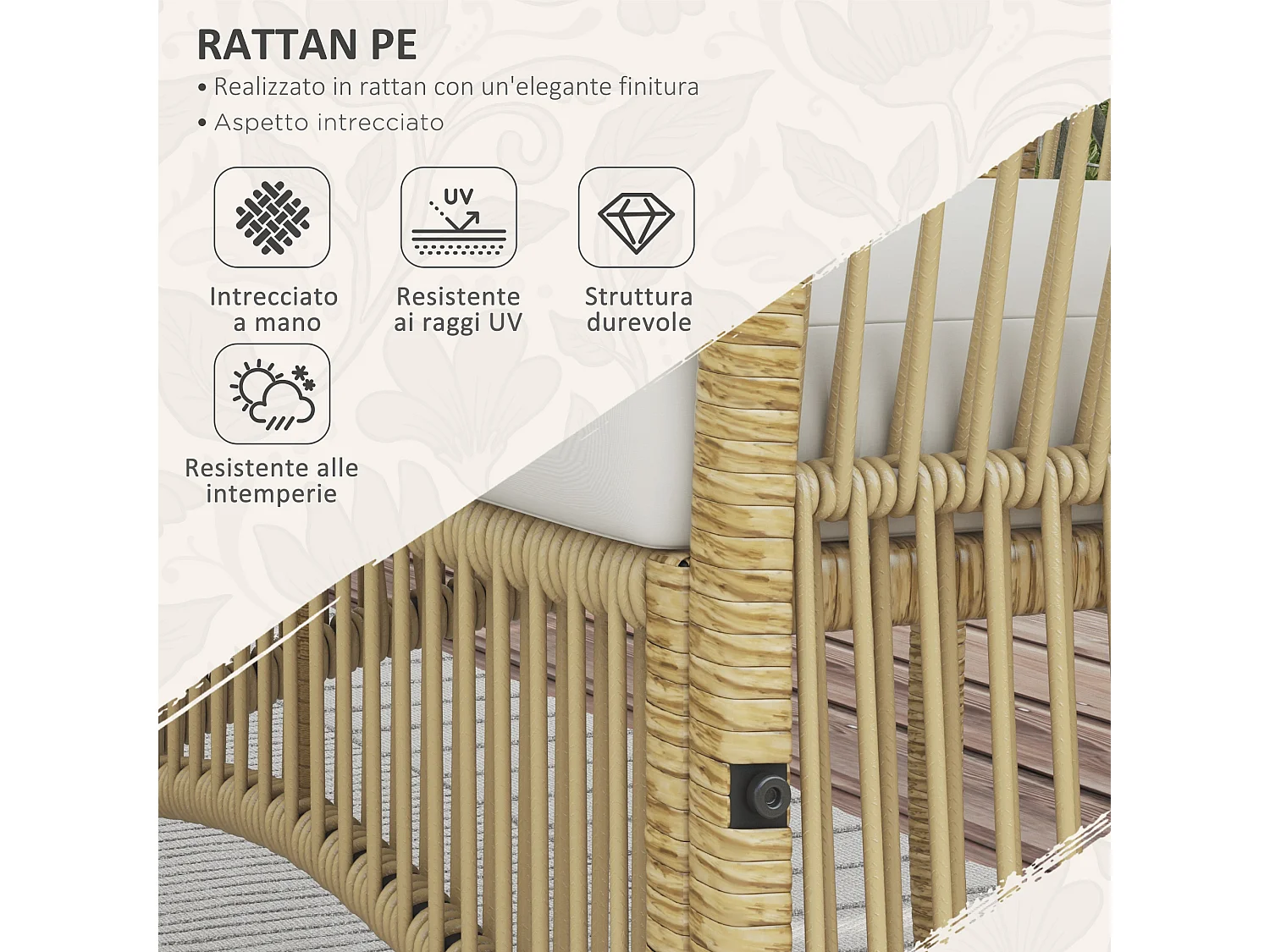 Set da giardino con 2 poltrone divano e tavolino naturale e nero