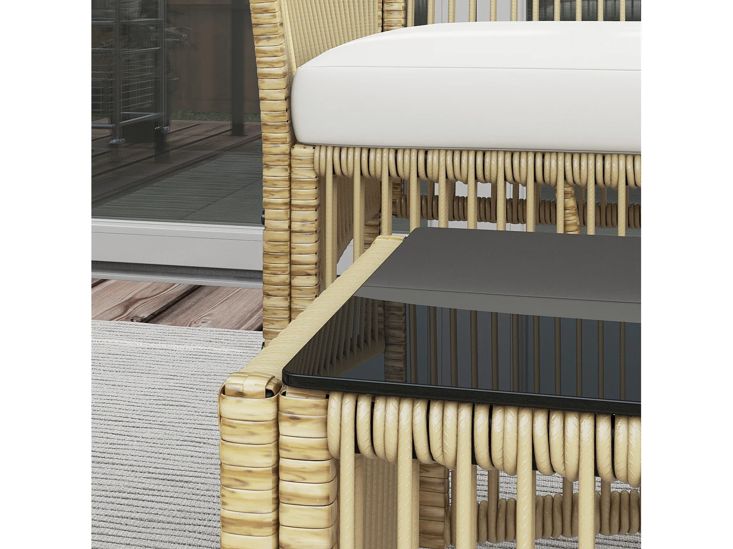 Set da giardino con 2 poltrone divano e tavolino naturale e nero