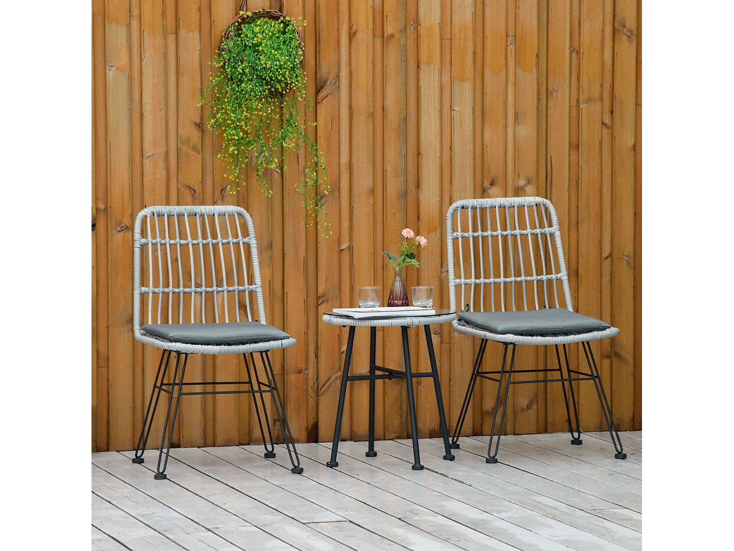 Outstunny set 3 pezzi tavolino da caffè e sedie da giardino grigio