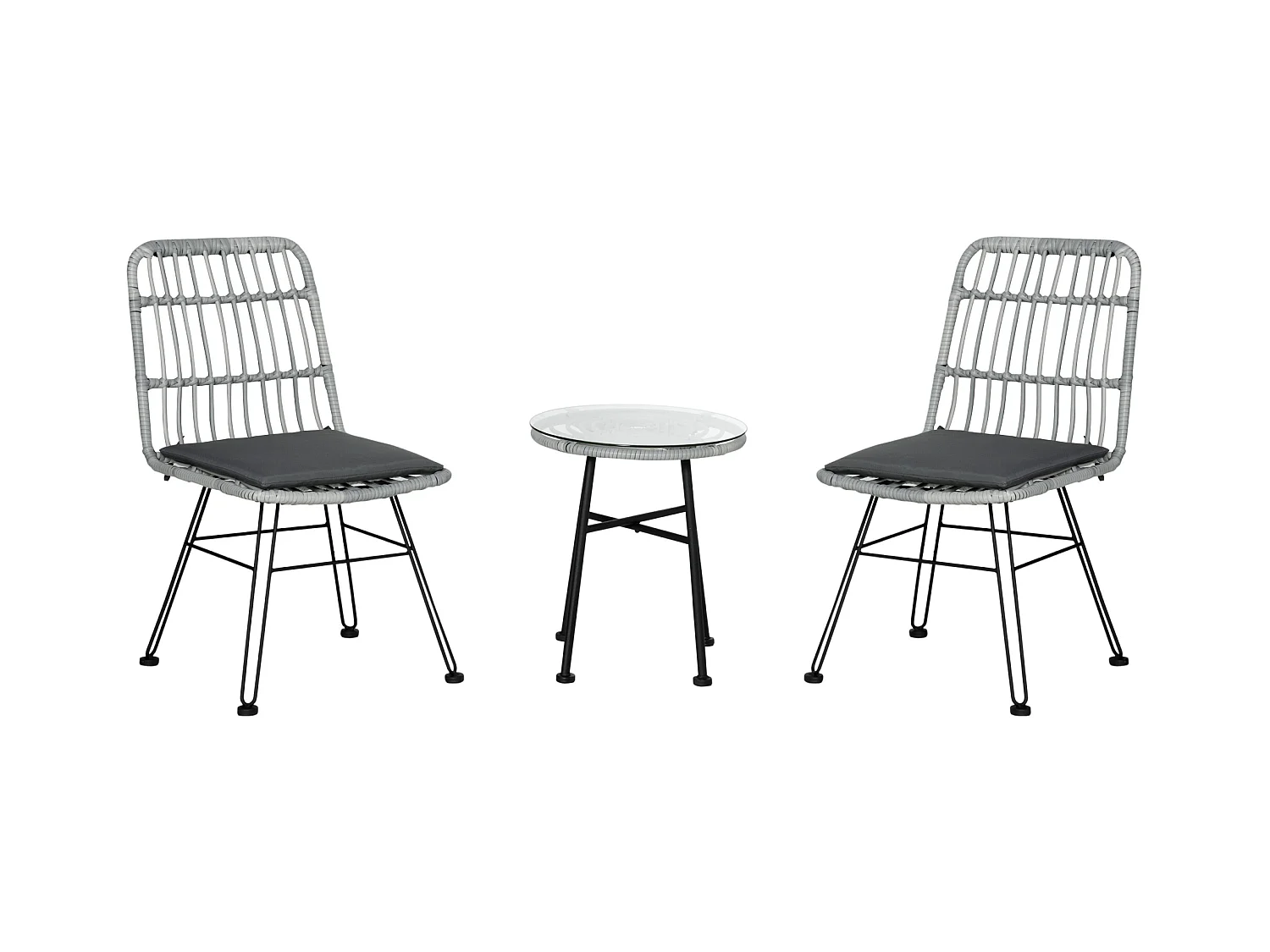 Outstunny set 3 pezzi tavolino da caffè e sedie da giardino grigio