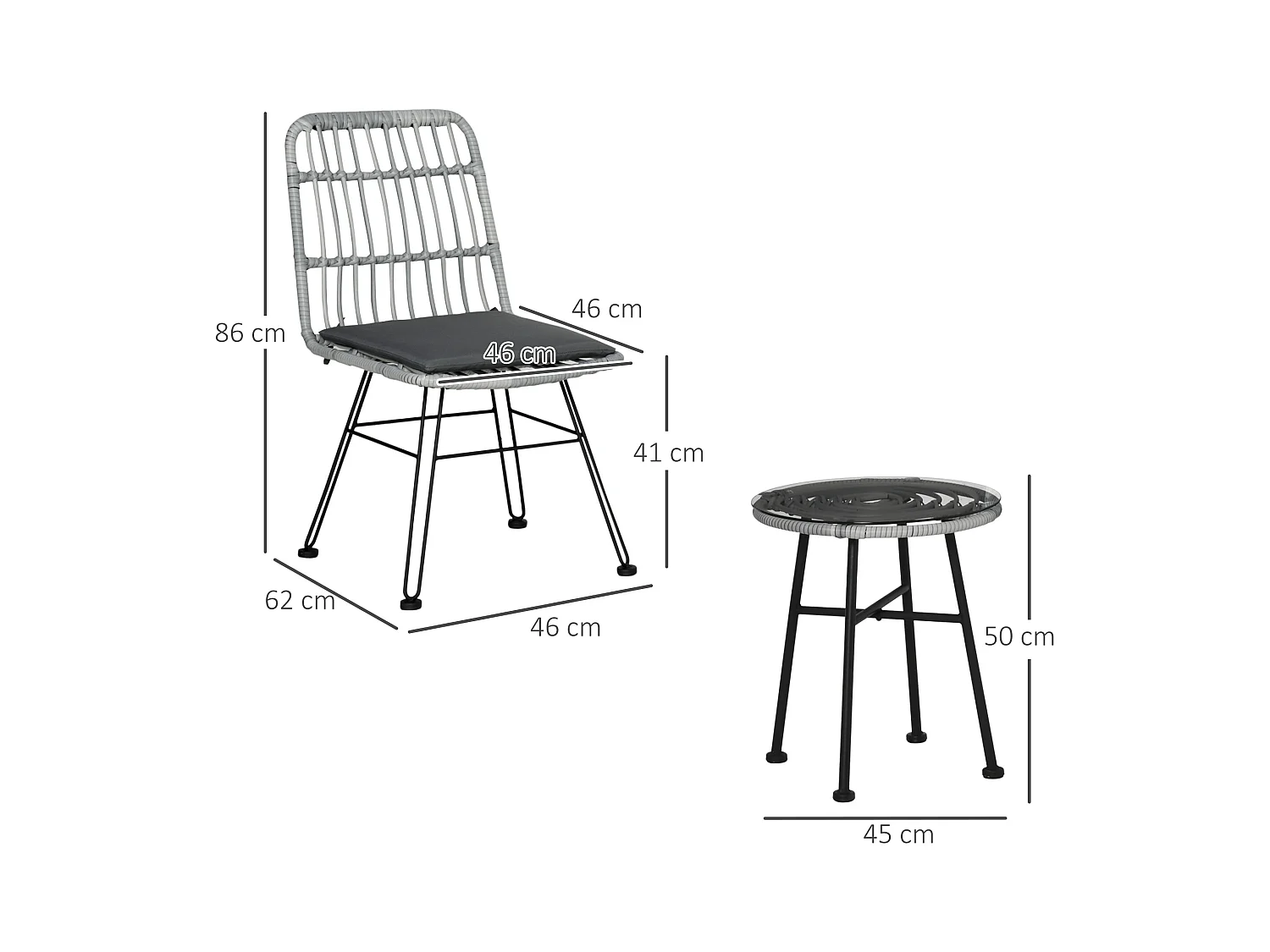 Outstunny set 3 pezzi tavolino da caffè e sedie da giardino grigio