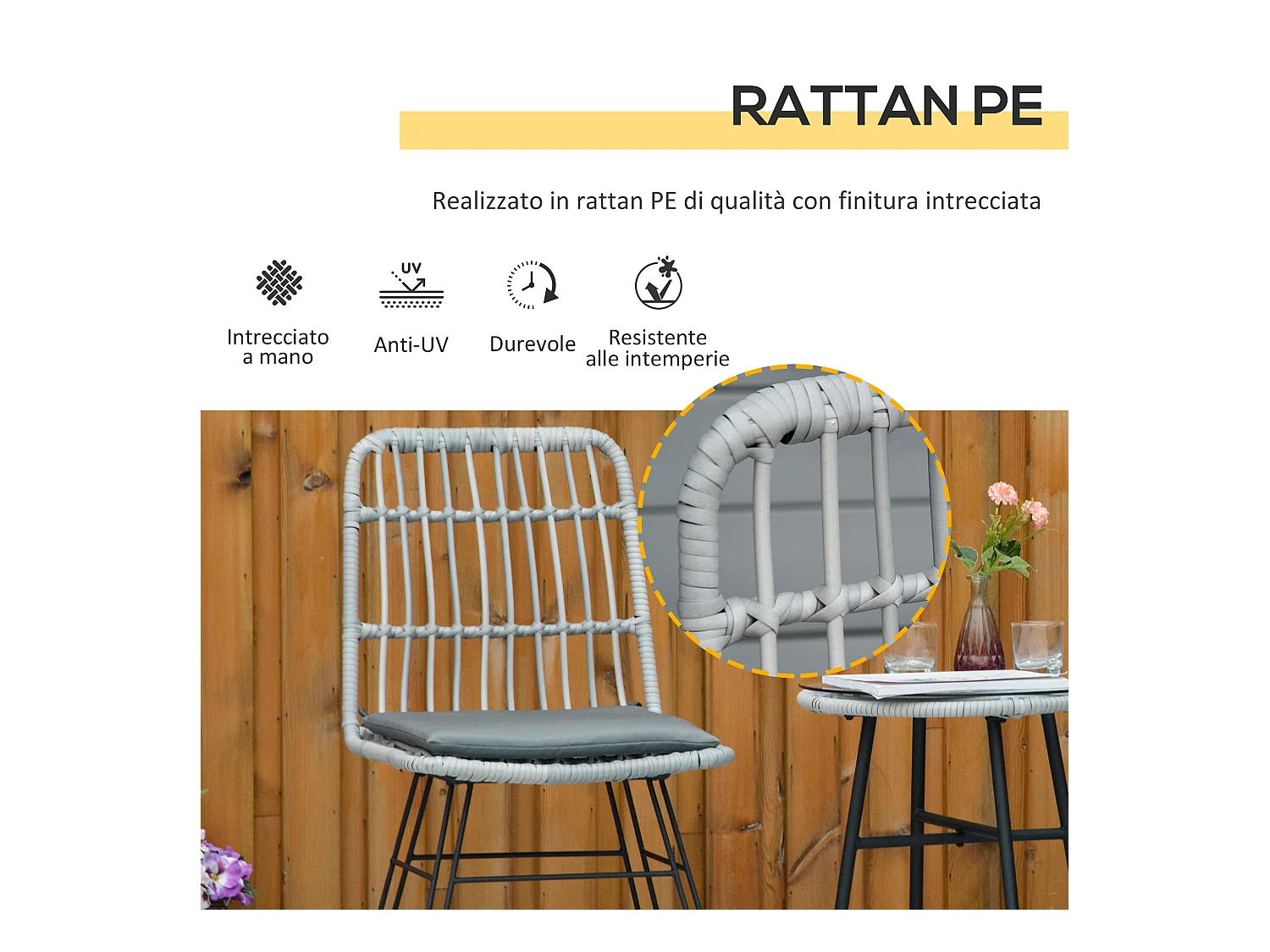 Outstunny set 3 pezzi tavolino da caffè e sedie da giardino grigio