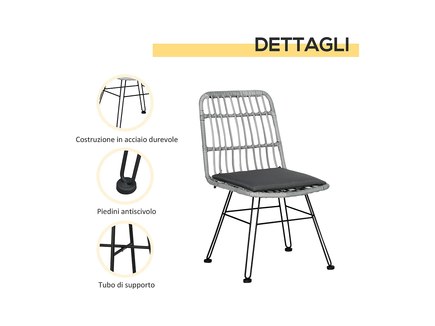 Outstunny set 3 pezzi tavolino da caffè e sedie da giardino grigio