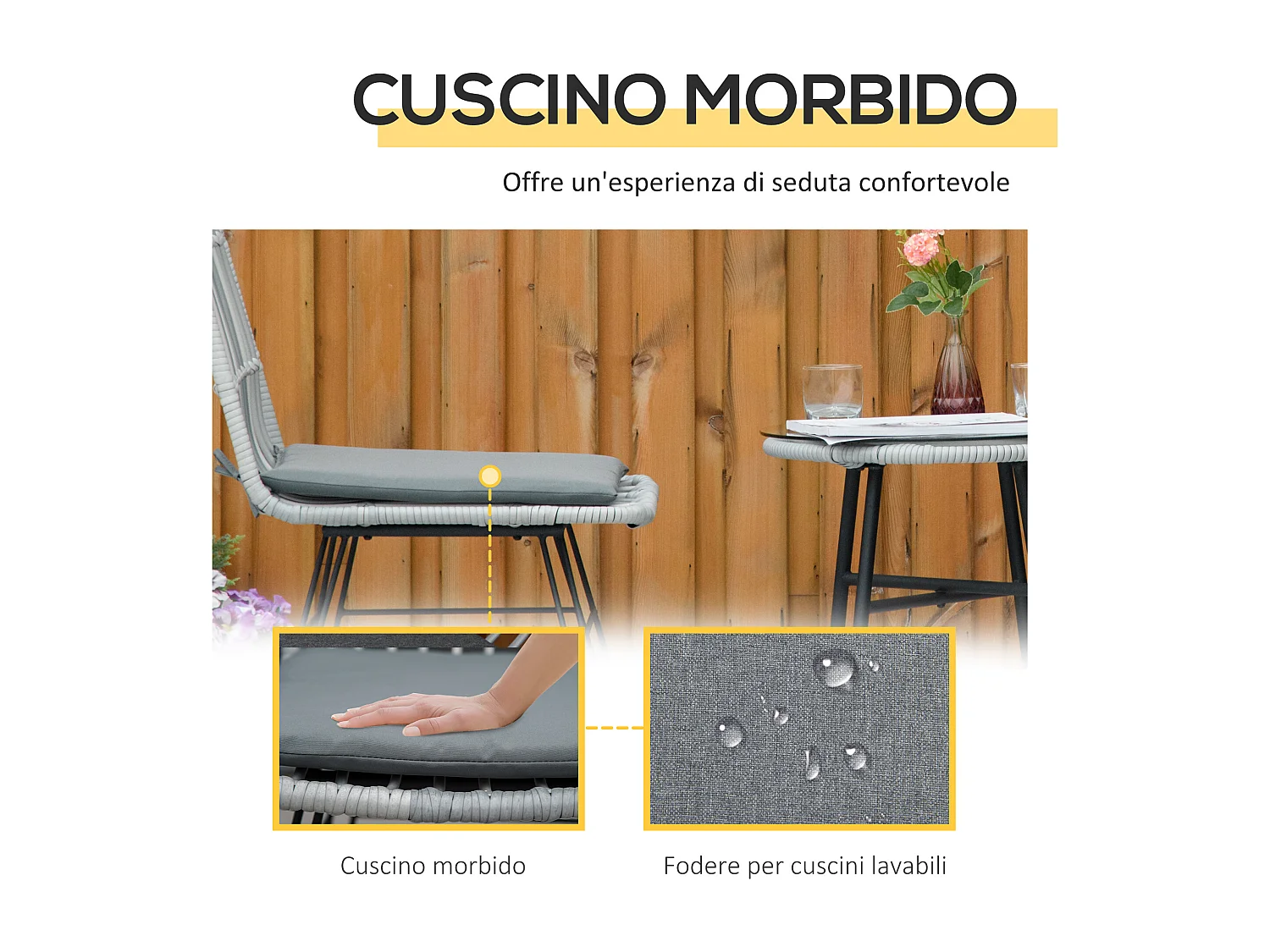 Outstunny set 3 pezzi tavolino da caffè e sedie da giardino grigio