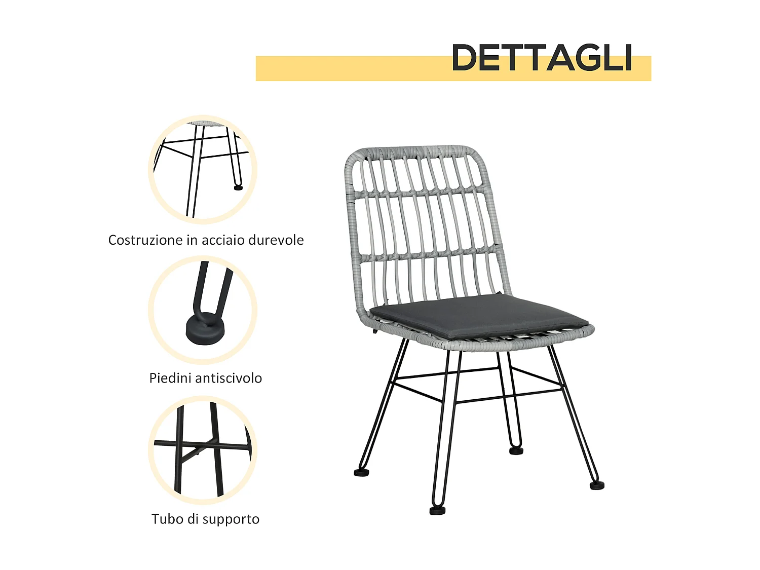 Outstunny set 3 pezzi tavolino da caffè e sedie da giardino grigio