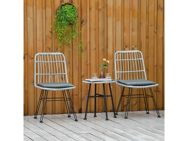 Outstunny set 3 pezzi tavolino da caffè e sedie da giardino grigio