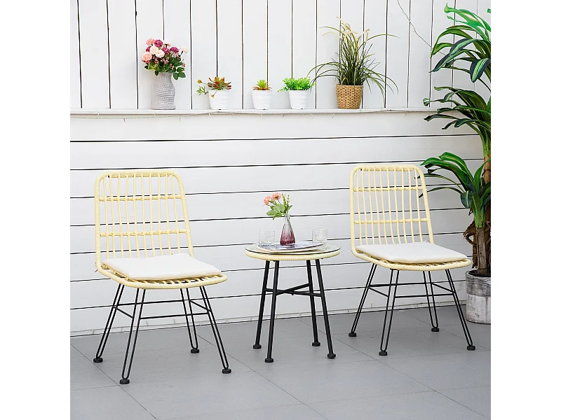 Outstunny set 3 pezzi tavolino da caffè e sedie da giardino crema