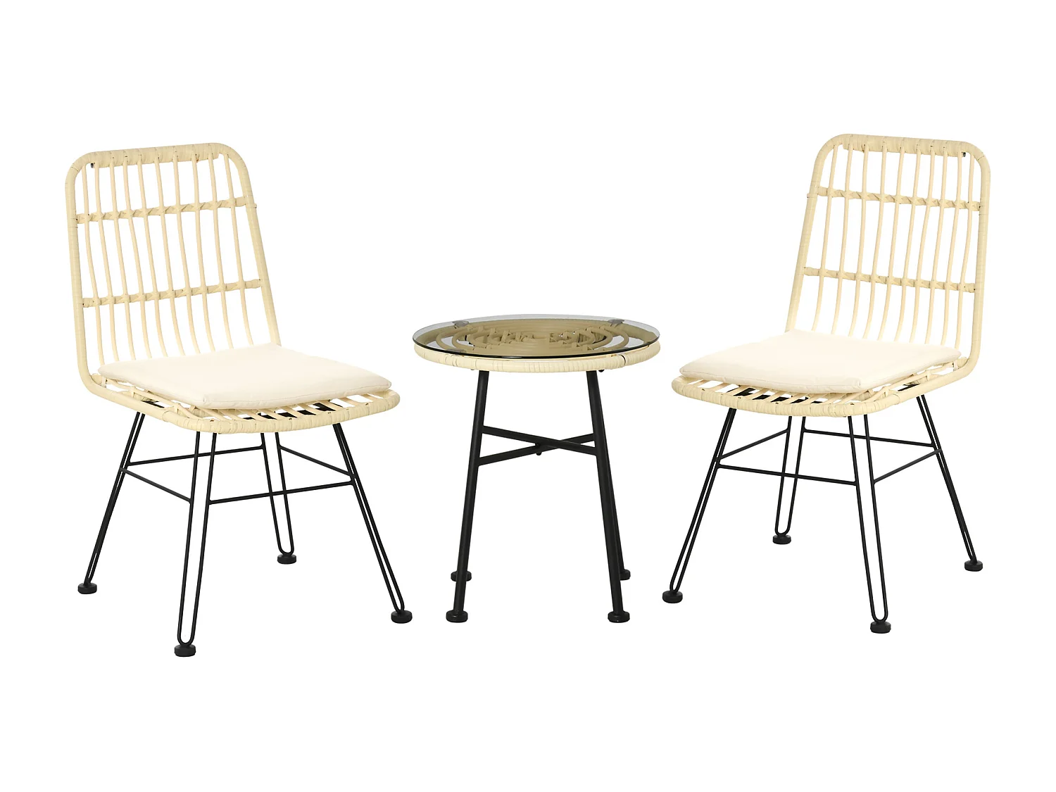 Outstunny set 3 pezzi tavolino da caffè e sedie da giardino crema