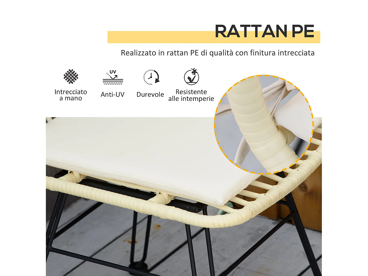 Outstunny set 3 pezzi tavolino da caffè e sedie da giardino crema