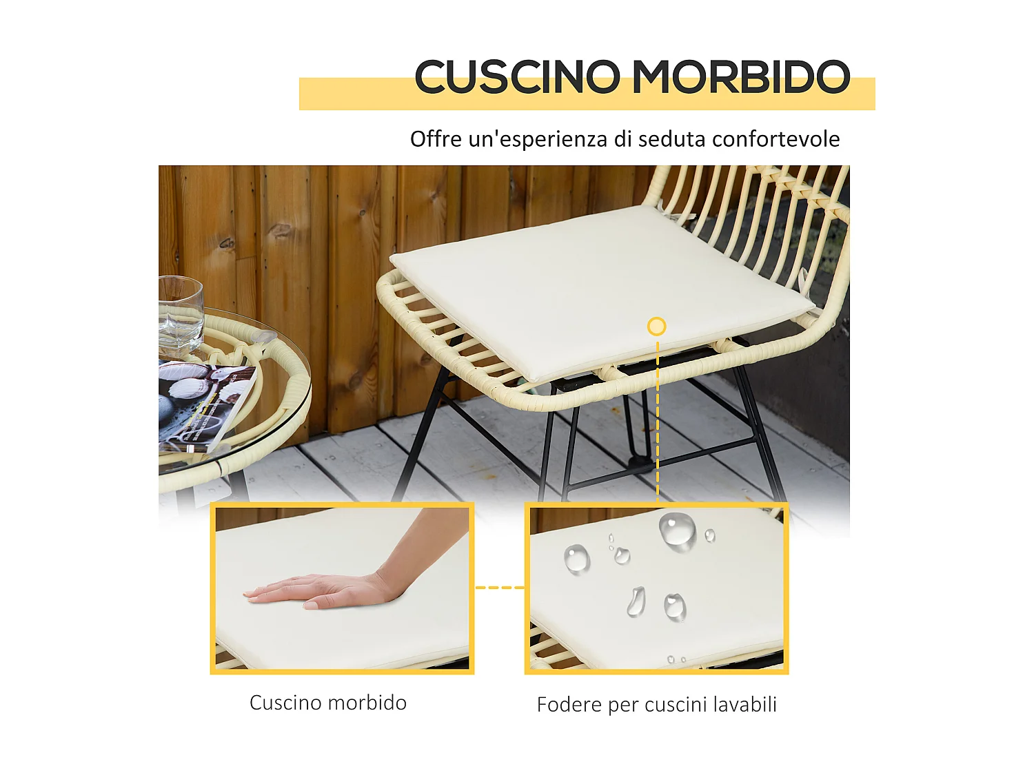 Outstunny set 3 pezzi tavolino da caffè e sedie da giardino crema