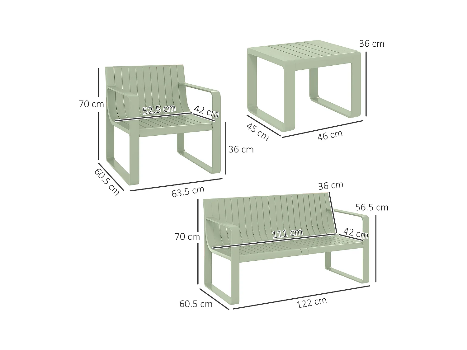 Set da giardino 5pz con divanetto 2 poltroncine e 2 tavolini verde