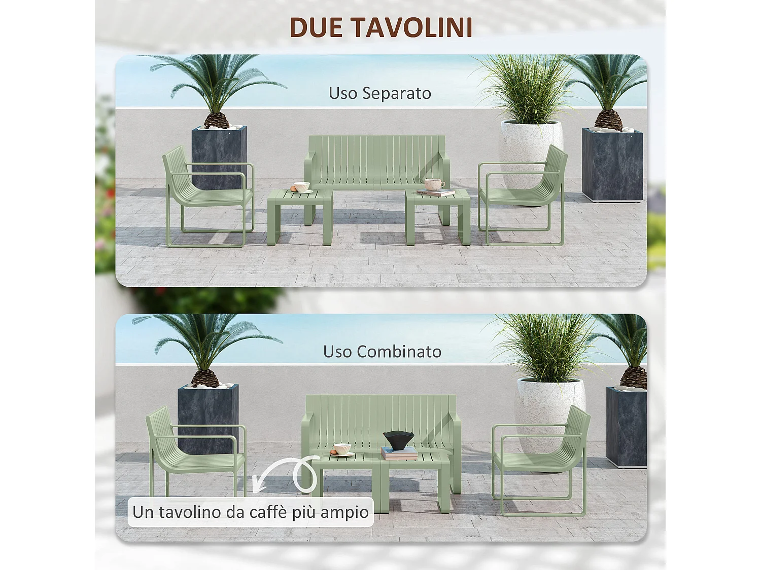 Set da giardino 5pz con divanetto 2 poltroncine e 2 tavolini verde