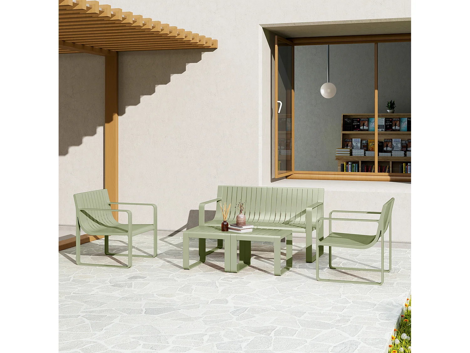Set da giardino 5pz con divanetto 2 poltroncine e 2 tavolini verde