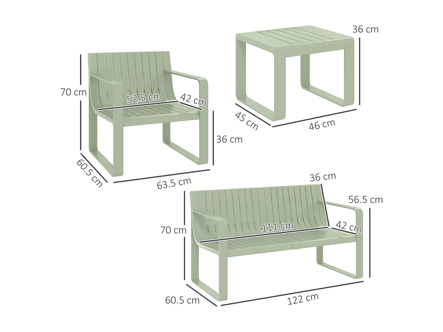 Set da giardino 5pz con divanetto 2 poltroncine e 2 tavolini verde