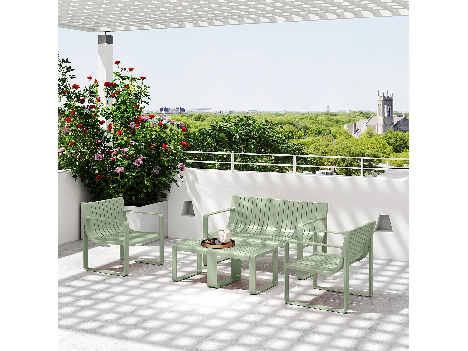 Set da giardino 5pz con divanetto 2 poltroncine e 2 tavolini verde