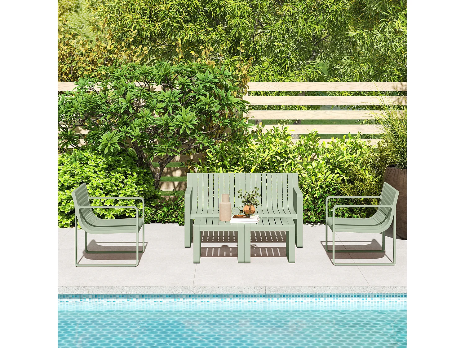 Set da giardino 5pz con divanetto 2 poltroncine e 2 tavolini verde