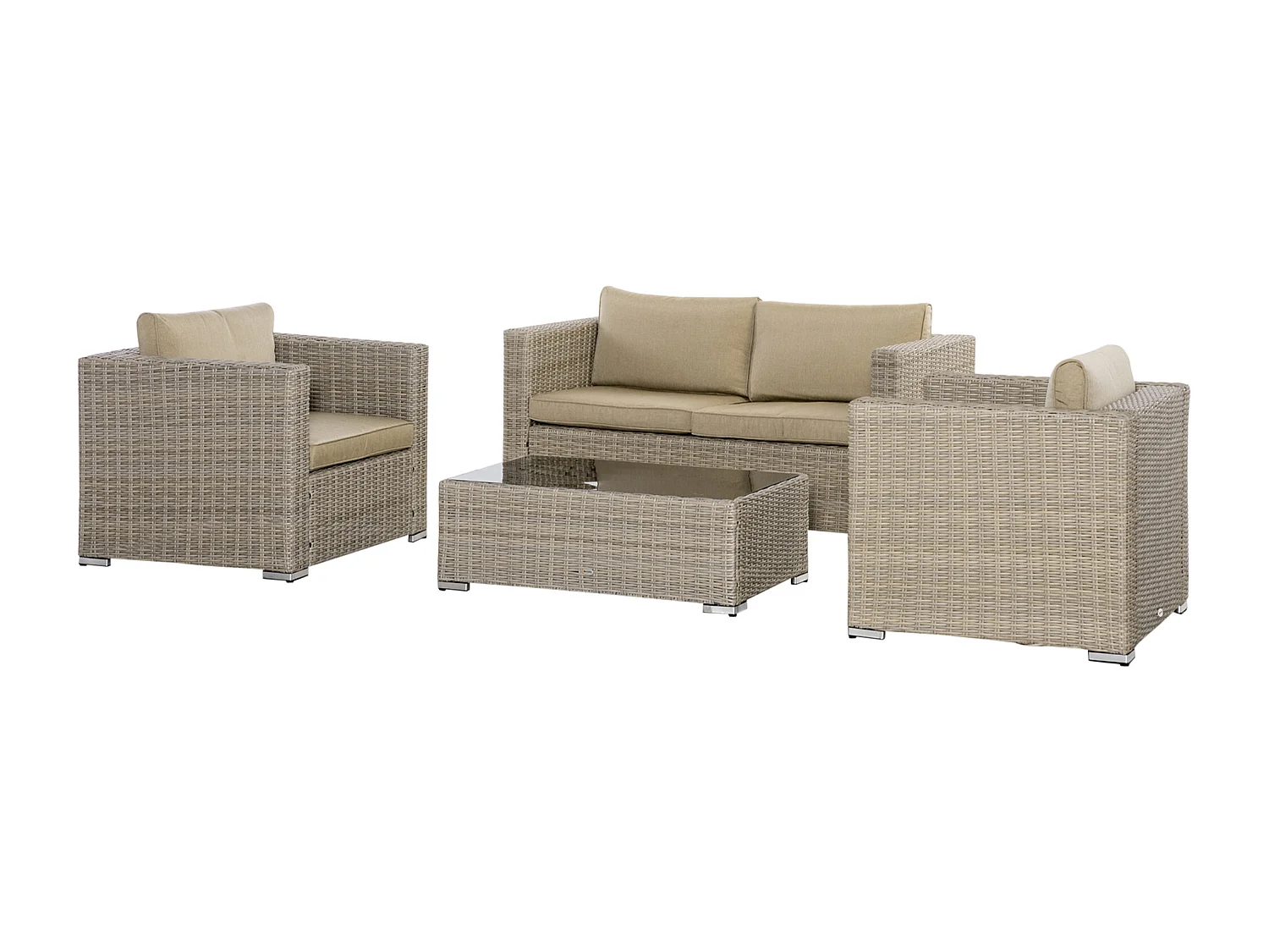 Set 4 pz salotto da esterni in rattan kaki e beige
